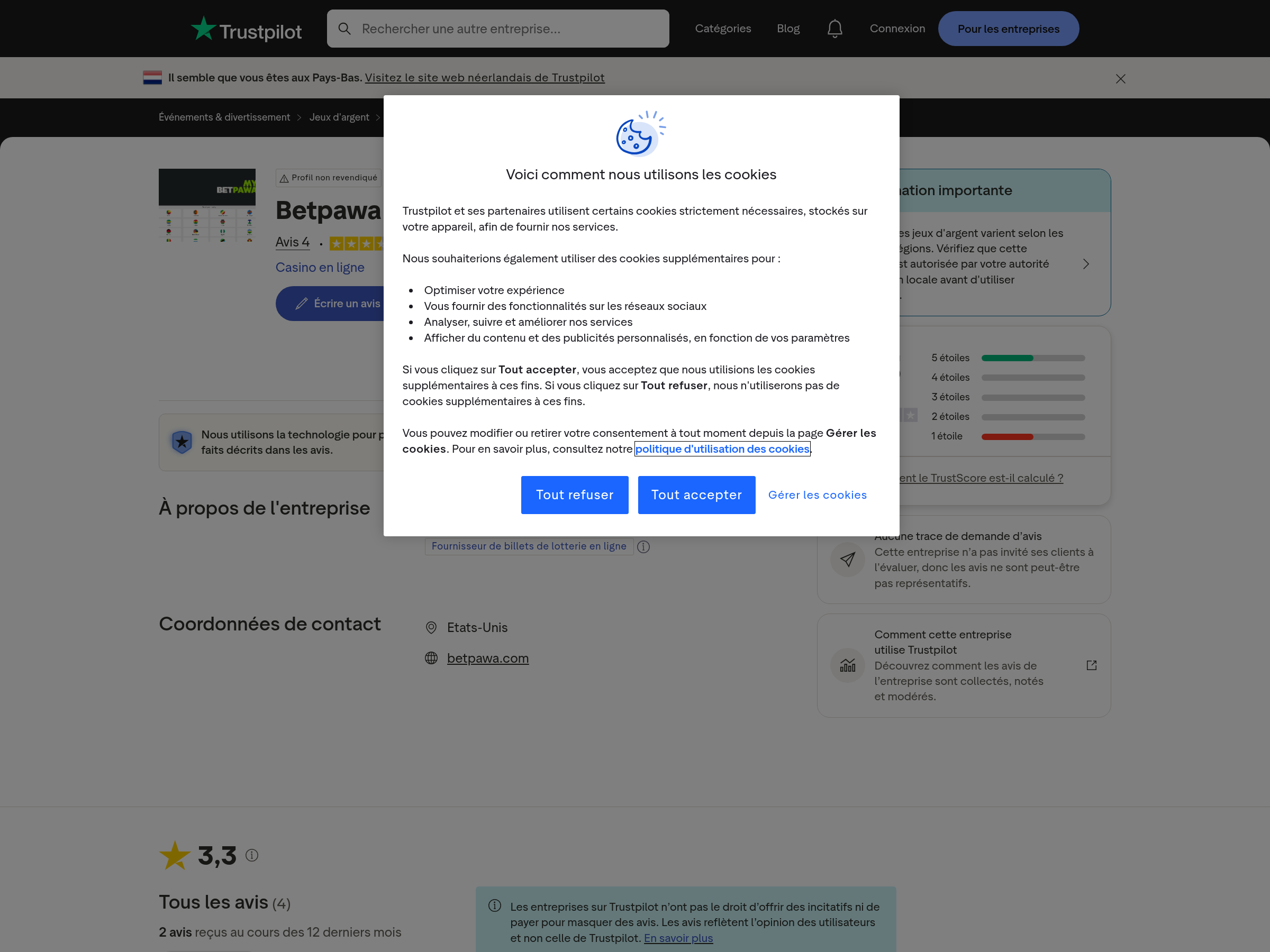 Capture du signal contextuel d’avis associé à betpawa.com