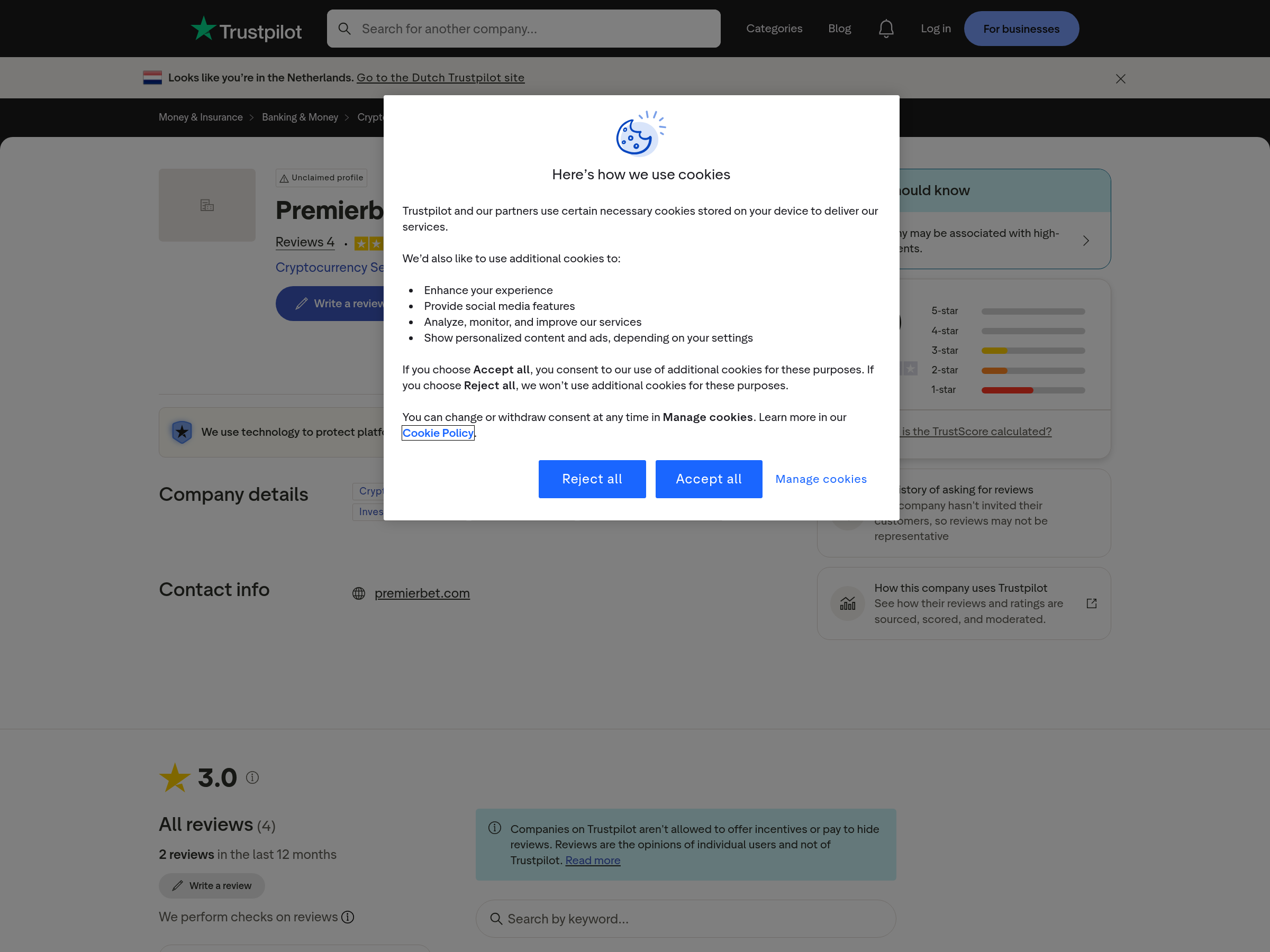 Capture contextuelle d’avis concernant Premier Bet