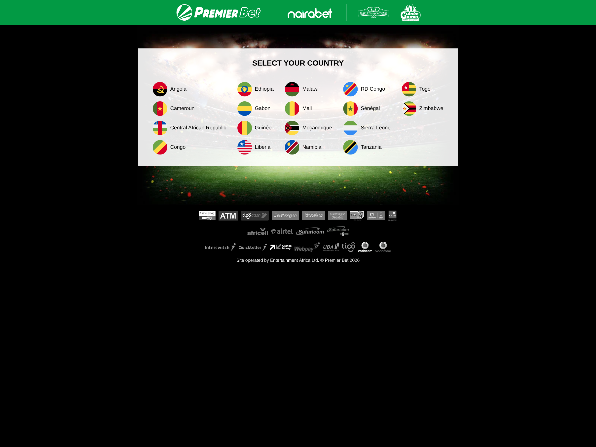 Capture de la page officielle de Premier Bet
